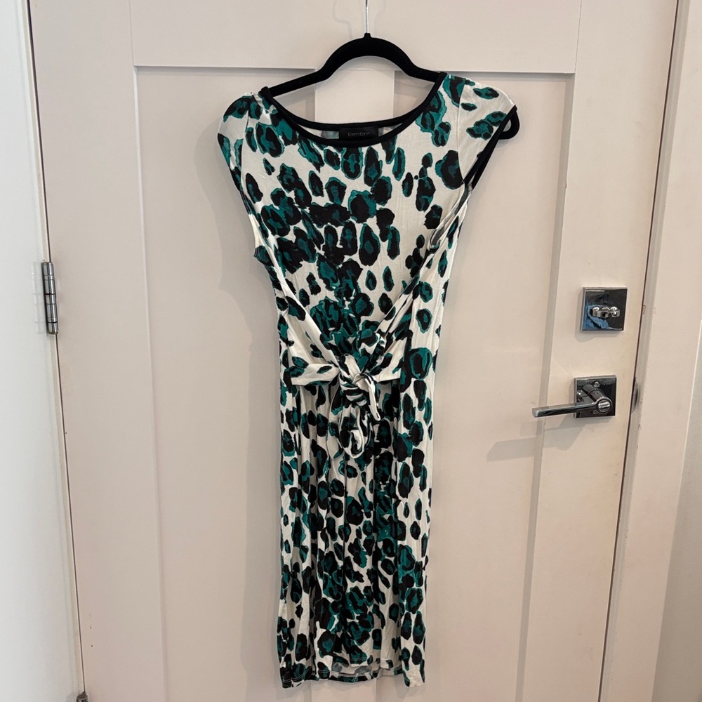 Karen Kane Teal and Black Patterned Midi Dress